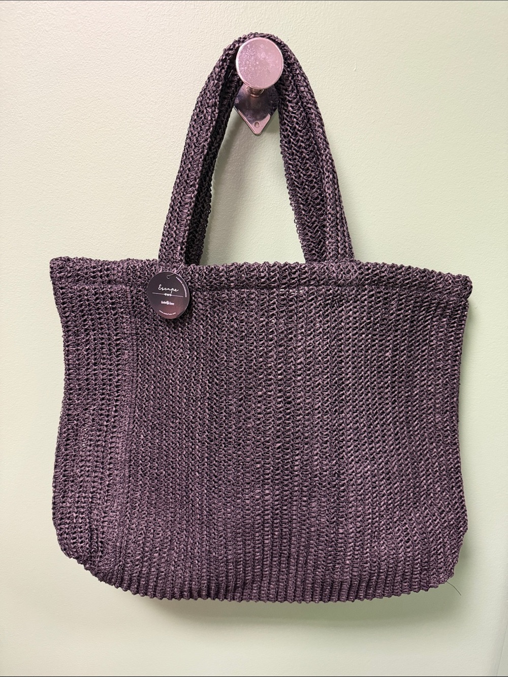 ESCAPE Straw Woven Beach Tote Bag in Black NWT